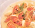 Cream of tender almonds with crayfish